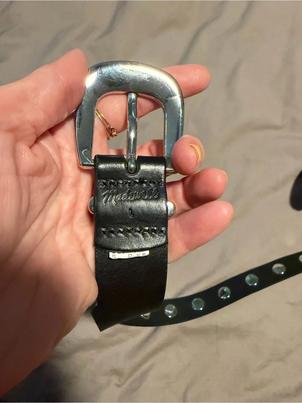 Madewell Black Leather Studded Hole Belt with Silver details, sz Large
